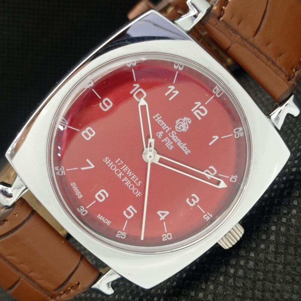 Fortis Red Dial Watch with Brown Leather Strap